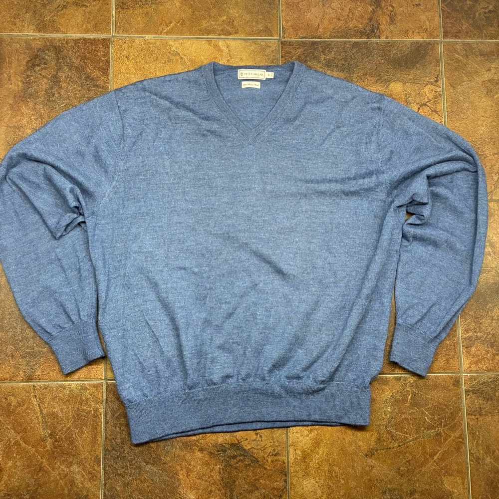 Peter Millar Merino Wool Blue V-Neck Sweater